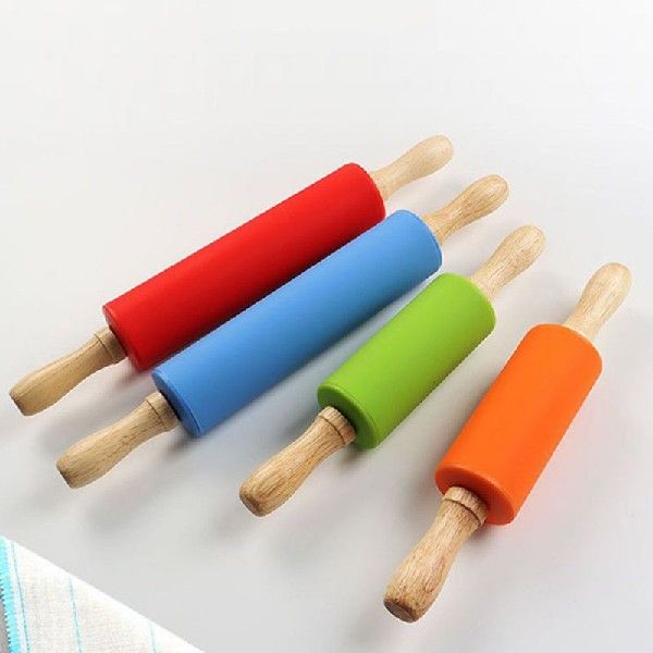 Silicone Rolling Pins Wooden Handle Nonstick Embossing