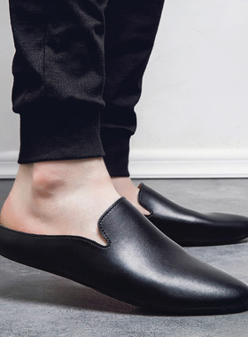 Outdoor men leather comfortable half shoes for men slide sli