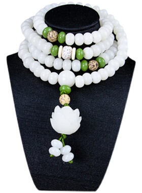 极速白玉菩提根散珠男女情侣莲花项链手链手串白圆念珠108颗佛珠