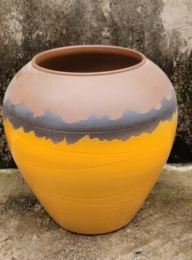 景德镇陶瓷落地花瓶北欧黄色缸器皿干花客厅酒店插陶罐装饰品摆件