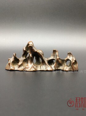铜山形笔架复古包浆铜假山型小笔架文房用品毛笔架桌面小精品镇纸