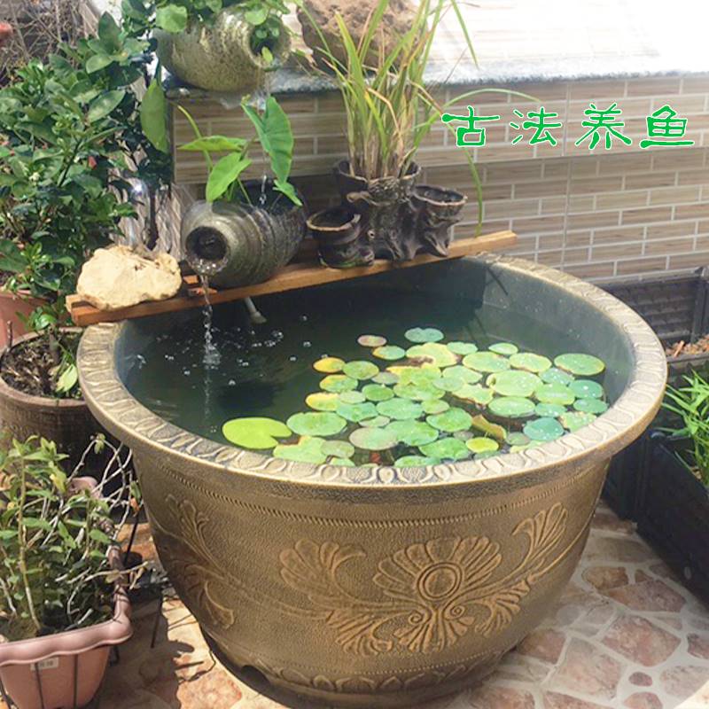 悦积分古法养鱼缸老式户外庭院大缸乌龟缸特大花盆睡莲荷花鱼池室
