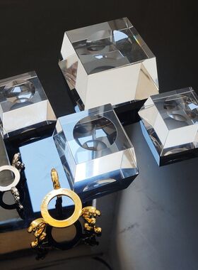 天然人造水晶球底座水晶凹底梯形玻璃金属方块圆球定制方体小摆件