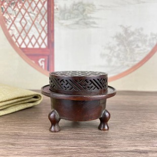 农村收来三足炉旧货合金铜楼空双层香熏炉古董老货铜器铜印章摆件