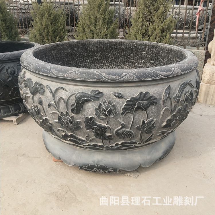石雕鱼缸大缸青石仿古荷花缸石头盆庭院户外水缸养鱼家用门海石缸图片