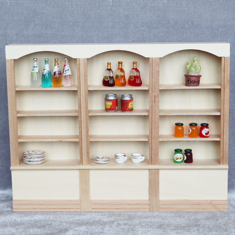 1:12娃娃屋DOLLHOUSE迷你家具配件三联书柜子书架展示橱柜diy素坯图片