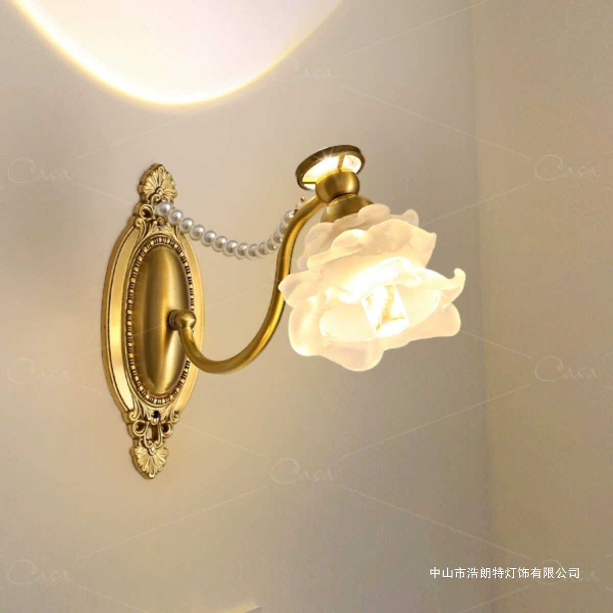全铜轻奢花朵光影壁灯法式复古客厅卧室床头灯卫生间中古镜前灯图片