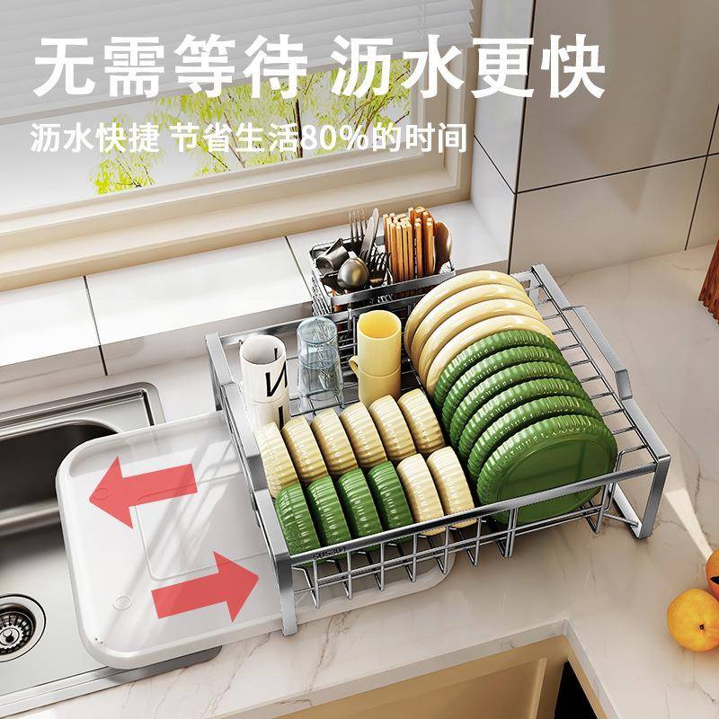 厨房置物架不锈钢碗碟架带筷子笼盘子收纳碗架台式加厚免安装