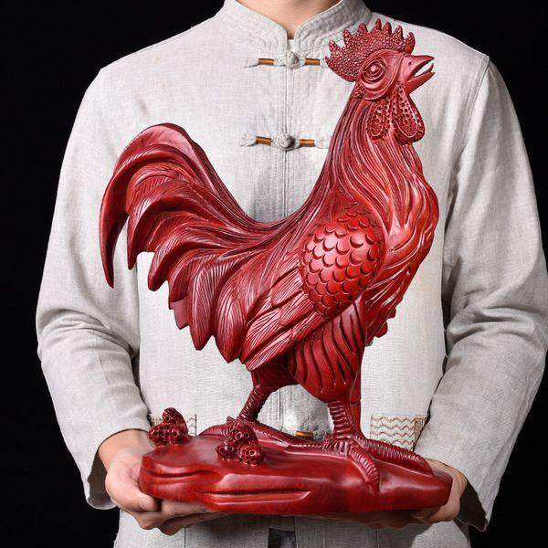 红花梨木雕鸡摆件根雕大公鸡十二生肖实木质雕刻家居装饰品工艺品