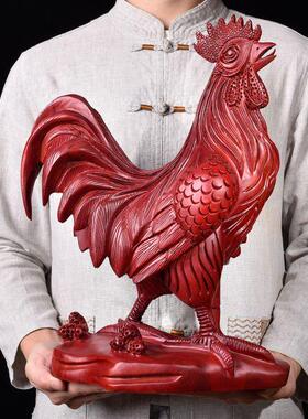 红花梨木雕鸡摆件根雕大公鸡十二生肖实木质雕刻家居装饰品工艺品