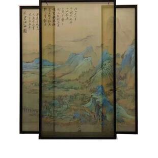 定制新中式山水画墨画夹娟夹丝酒店办公室工程屏风隔断艺术玻璃