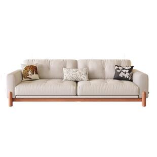 北欧全实木沙发客厅小户型复古直排沙发法式中古风布艺奶油风沙发