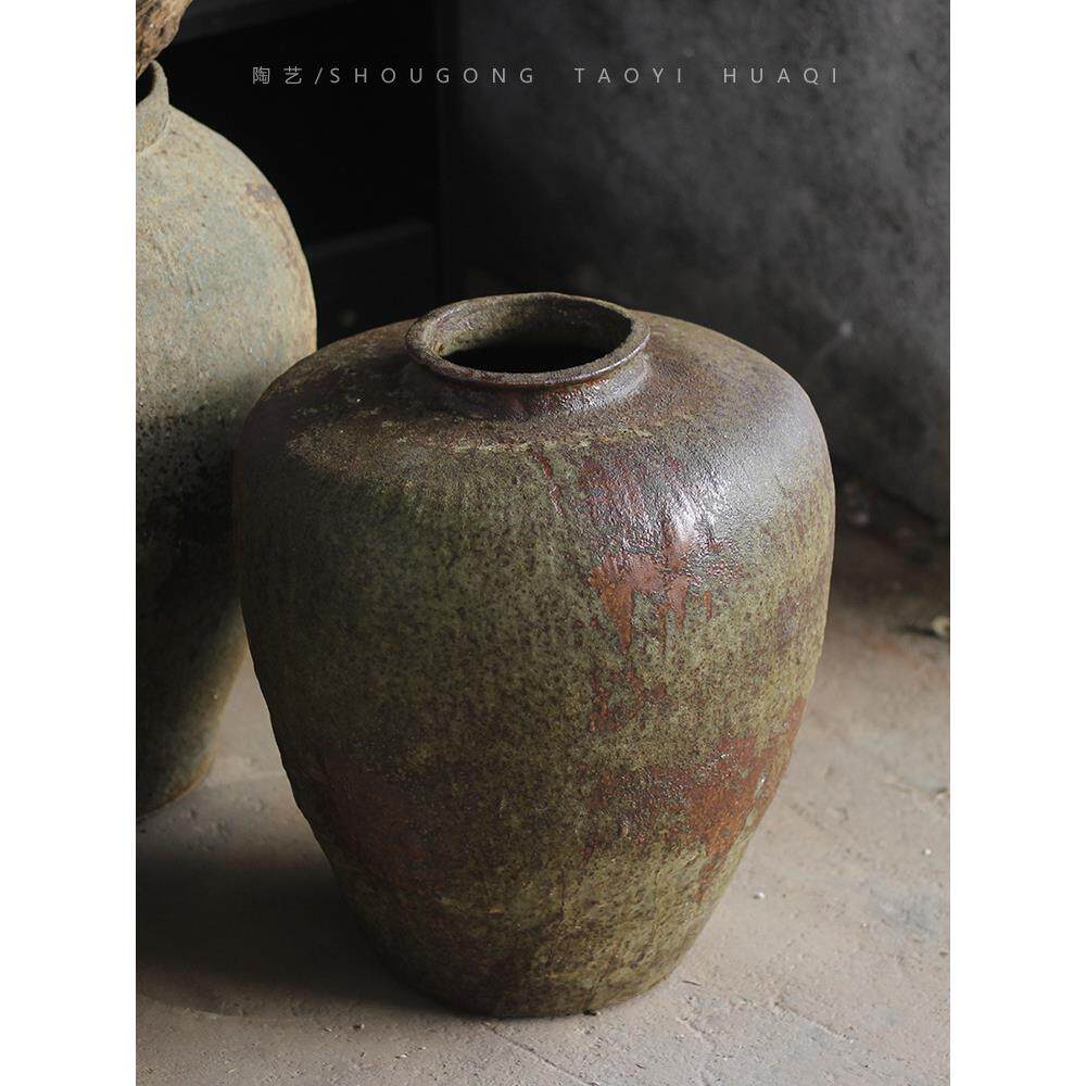 日式禅意陶瓷花瓶客厅茶室书房插花器侘寂风手工复古粗陶民宿摆件