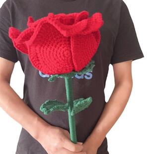 手工编织花束成品超大红色玫瑰永生花仿真花毛线花情人节礼物