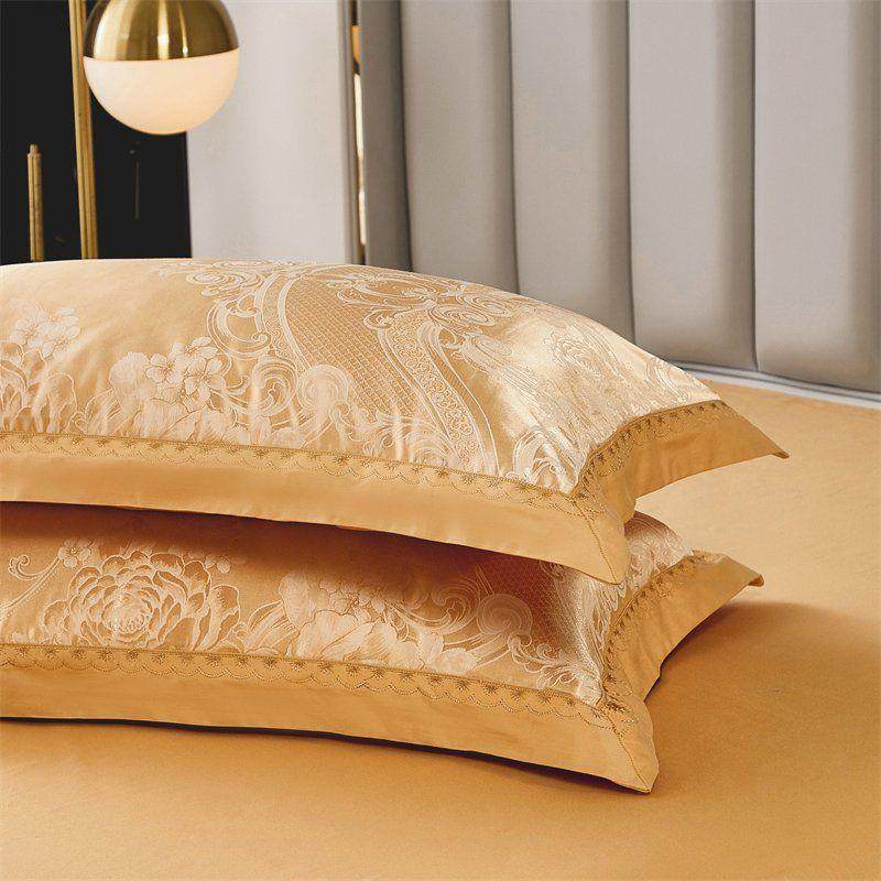 新款贡缎提花全棉结婚喜庆枕套一对装大红色纯棉枕芯套单人枕头套