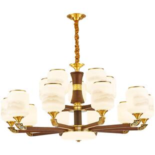 新中式实木吊灯全铜客厅灯具中国风大气餐厅卧室书房现代大厅主灯