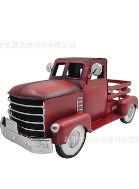 爆款复古怀旧汽车铁艺模型摆件红色老爷车金属工艺品卡车装饰合金