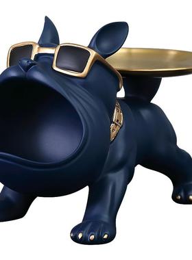 进门口玄关放钥匙收纳摆件入户鞋柜置物托盘轻奢现代客厅狗装饰品