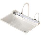 白色鲸鱼水槽奶白色五键多功能厨房水槽鲸鱼双瀑布水槽洗菜盆