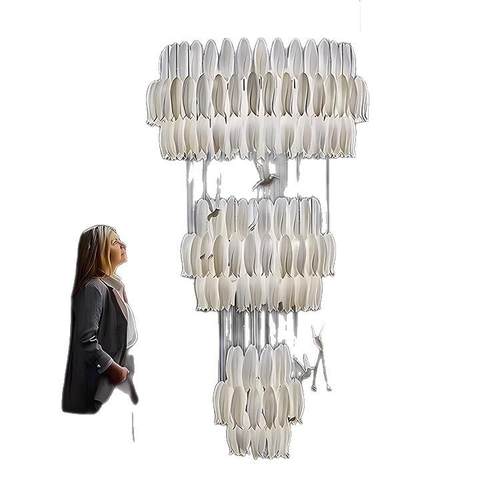 复式楼大吊灯楼梯挑空别墅中空定制工程吊灯陶瓷郁金香花朵小鸟灯