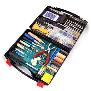 273件皮革工作工具套件切割垫锤子针扣铆钉缝纫皮革工艺套装