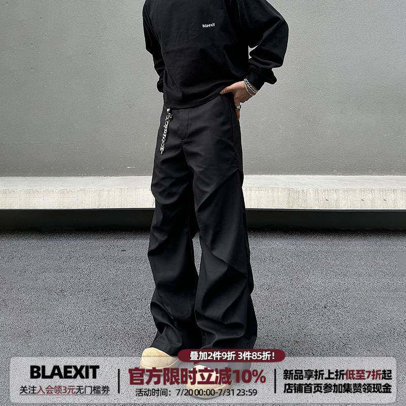 BLAEXIT美式覆古黑色西装裤工装男款褶皱垂感微喇cleanfit休闲 裤