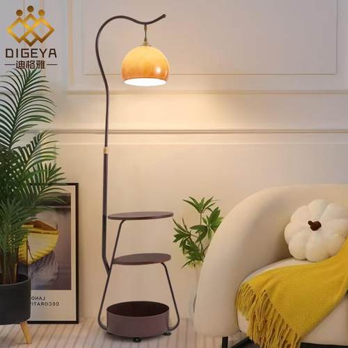 迪格雅中古风卧室床头柜一体落地灯复古高级感创意夕阳氛围感灯具