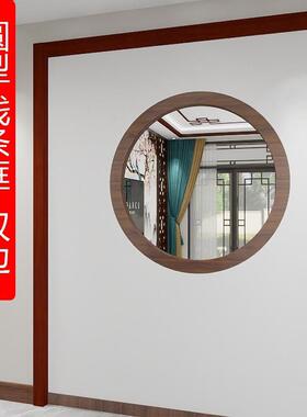 玄关圆形中式实木L7线条圆形木雕仿古壁挂木雕花格