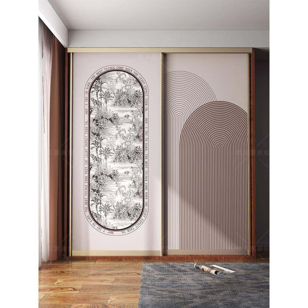 1VPR法式轻奢复古玻璃门贴纸遮丑衣柜推拉门翻新壁纸移门卧室改造