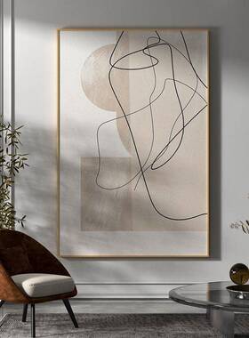 橙色抽象人物建筑装饰画现代轻奢客厅玄关背景墙壁落地大尺寸挂画