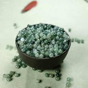 翡翠冰糯种油青绿白三彩玉珠散珠圆珠手链项链DIY