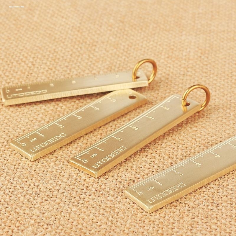 纯黄铜迷你尺子3mm加厚6cm小铜尺随身金属直尺复古钥匙牌挂件文具