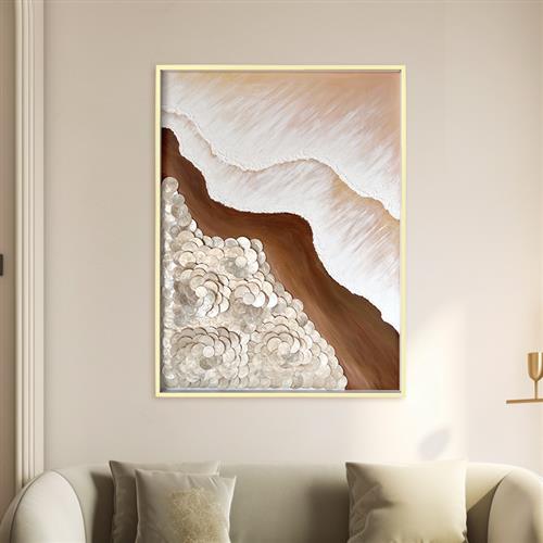 欧式轻奢手绘拼贴贝壳装饰画高档肌理感油画客厅玄关沙发背景挂画图片