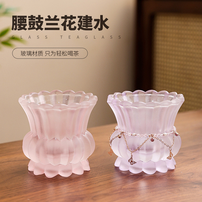雅致中式重瓣腰鼓兰花玻璃建水