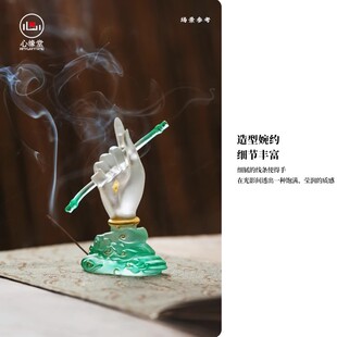 心缘堂琉璃佛手观音四十二手禅意香插香座贴金佛具家居摆件装饰