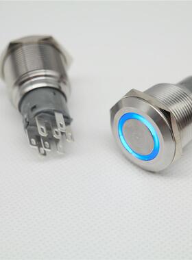 不锈钢22mm金属按钮开关 环形灯LED自复位防溅防油 2开2闭 8只脚
