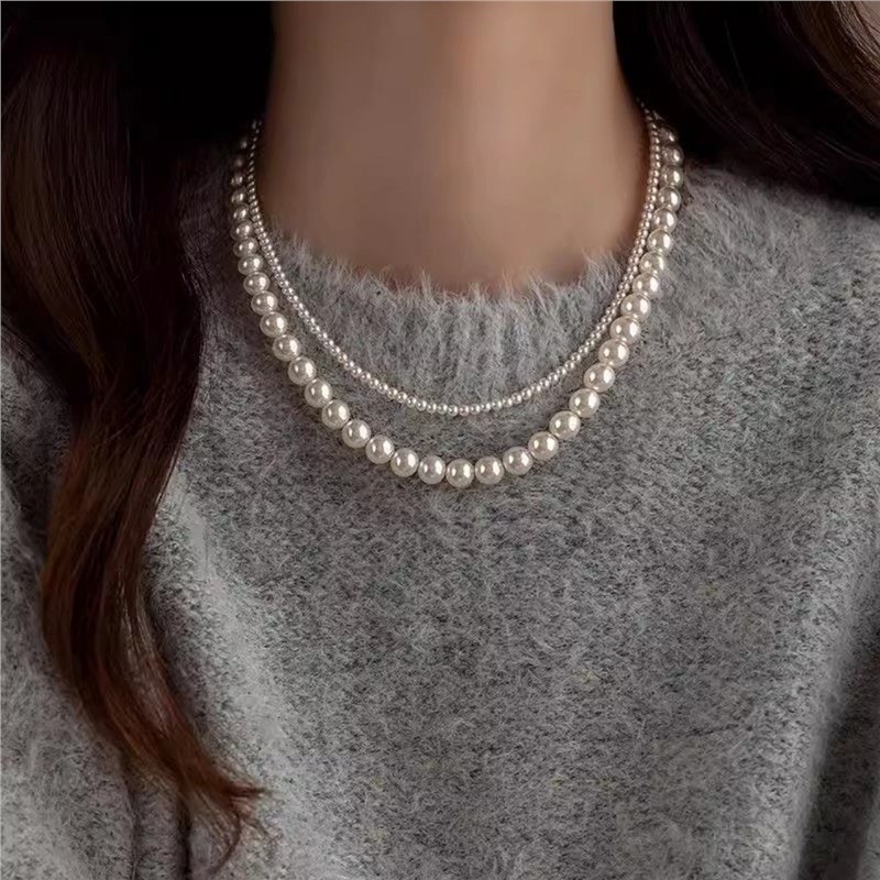 双层叠戴珍珠项链女轻奢小