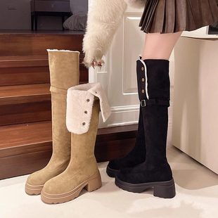 两穿加绒过膝长靴女2025冬季 厚底增高骑士靴高筒小个子棉靴子 新款