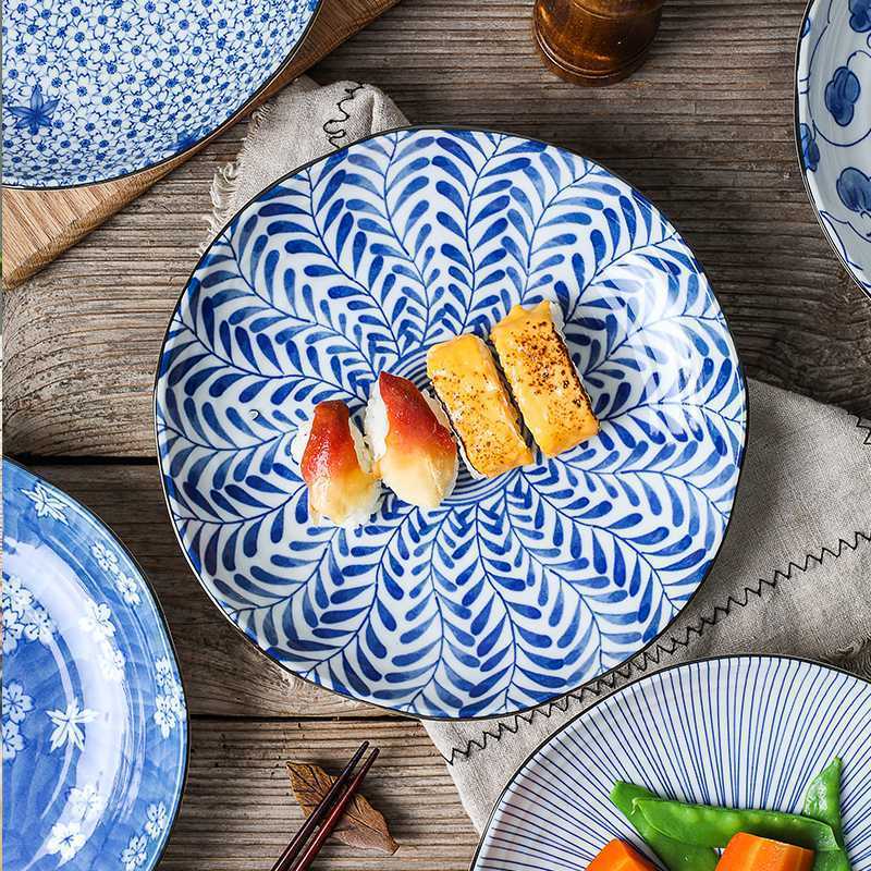 日本进口陶瓷装盘子子家用创意水饺盘早餐沙拉水果盘日式餐具深盘