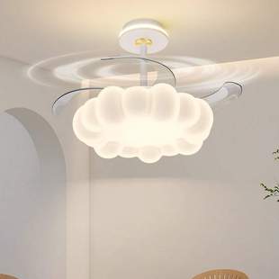 吊扇灯餐厅灯奶油风新款房间卧室风扇灯简约现代泡泡客厅餐桌吊灯