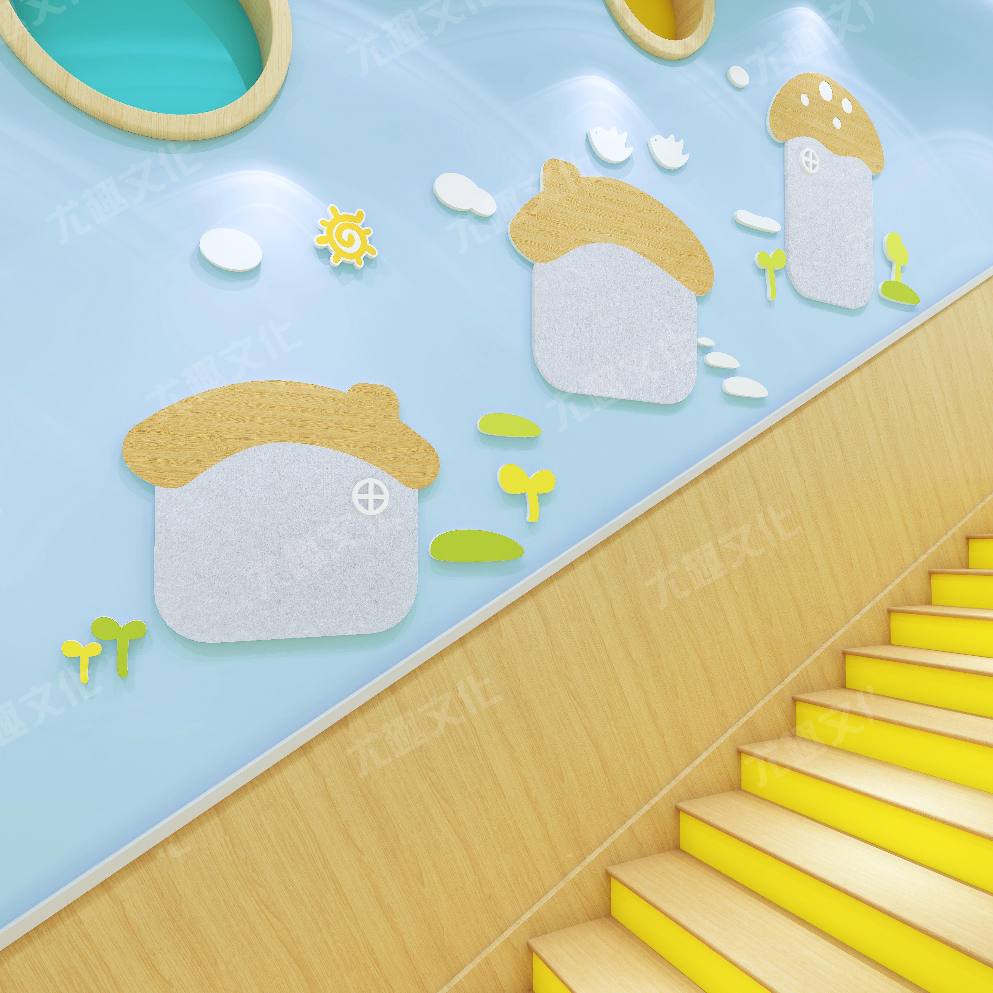 幼儿园体墙贴环境蘑力菇立主题墙宣传栏亚克毛板毡装ygs饰家园联