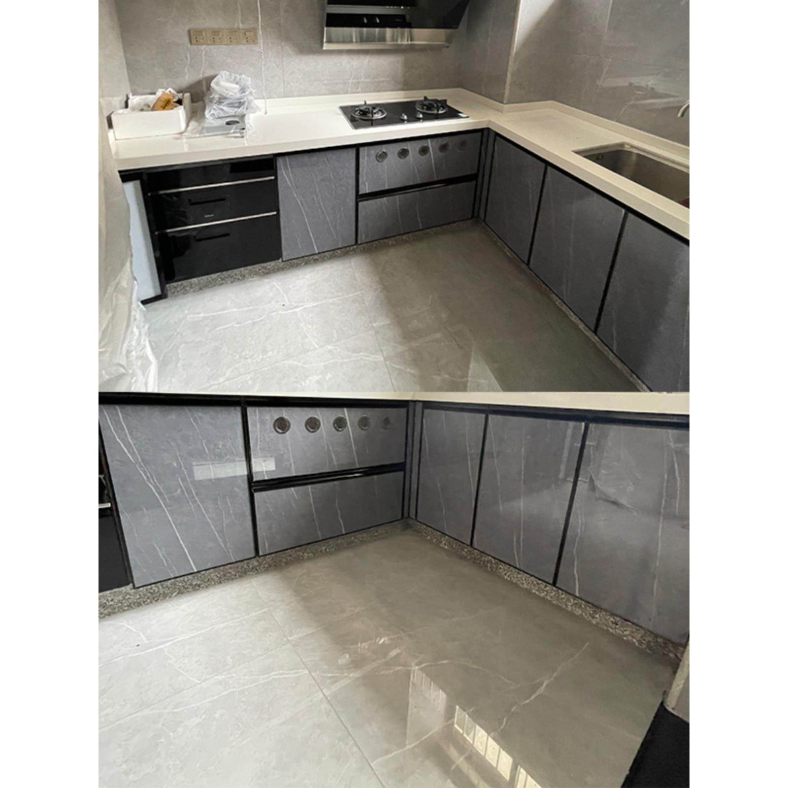 橱柜门做晶钢门化玻璃大钢理灶台定铝合金定制带框自装厨房门石板