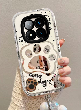 适用红米Note14Pro+手机壳小米RedmiNote14保护套新款外壳Redmi卡通镜面N0te全包防摔Pr0十四可爱镜面狗爪印