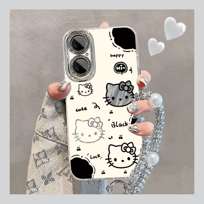 适用鼎桥P50手机壳TDTechP50保护套AVA一PA00华为TD智选Tech新款可爱TDP羽纱闪粉全包防摔AVAPA女生黑白kt猫