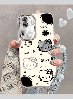 OPPOReno11手机壳OPPO新款Reno11Pro5G套OPPORone115G羽纱OPPOReon全包防摔OPPORneo女生OPP0PP0PPO黑白kt猫