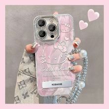 适用苹果16promax手机壳14plus新款iPhone15羽纱爆款13/12/11Pro女可爱kt猫苹果xsmax防摔xr镜头膜全包带支架