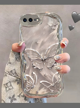 适用于苹果6/7/8plus手机壳女iPhonexr新款电镀银16/15/14/1312/11promax高级感xs全包防摔6s7p羽纱蝴蝶时尚