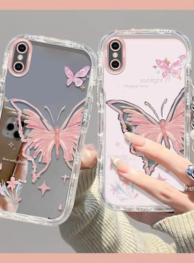 适用苹果X手机壳iPhoneX保护iPX套iPoneX新款外壳差高级镜面全包防摔iX9叉10X十iHoneX平果X萍果男女春日蝴蝶
