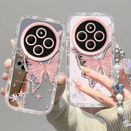 适用红米14R手机壳小米Redmi14R5G保护套23124RN87C新款十四R14可爱化妆镜面外壳全包防摔Redmin女生粉色蝴蝶