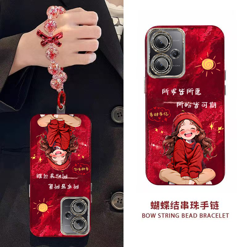 新年所求皆所愿红米NOTE12R手机壳新款23076RA4BC保护套男女高级感春节红色专用外壳镜头全包防摔过年喜庆中